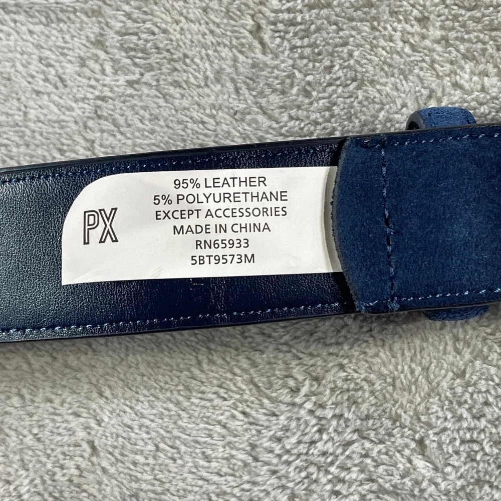 PX Clothing Belt Mens 34 Navy Blue Suede Leather Preppy Golf‎ Office Casual